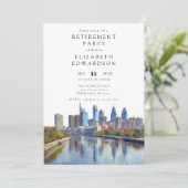 Foto van het pensioneringsfeest met de skyline van kaart (Staand voorkant)