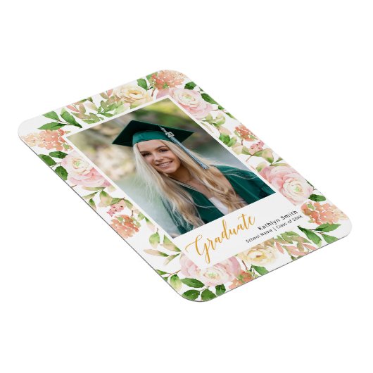 Foto van het roze Floral Greenery Script Girl Afst Magneet (Rechterzijde)