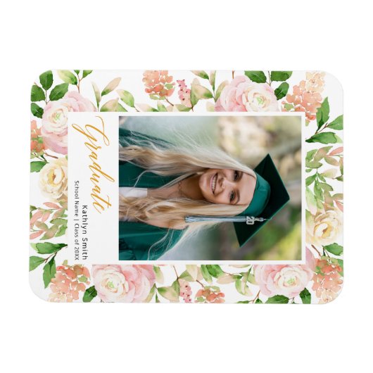 Foto van het roze Floral Greenery Script Girl Afst Magneet (Horizontaal)