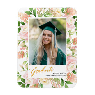 Foto van het roze Floral Greenery Script Girl Afst Magneet