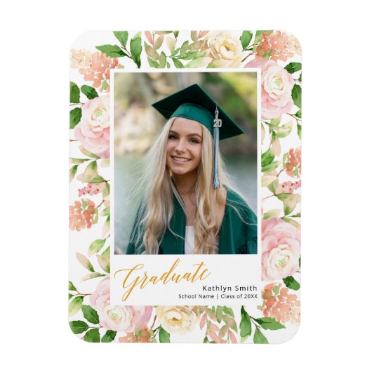 Foto van het roze Floral Greenery Script Girl Afst Magneet (Verticaal)