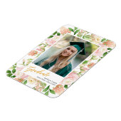 Foto van het roze Floral Greenery Script Girl Afst Magneet (Linkerzijde)