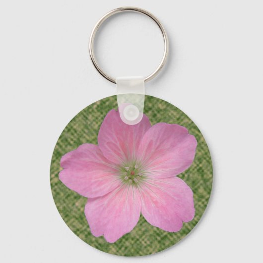 Foto van het roze geranium sleutelhanger (Voorkant)