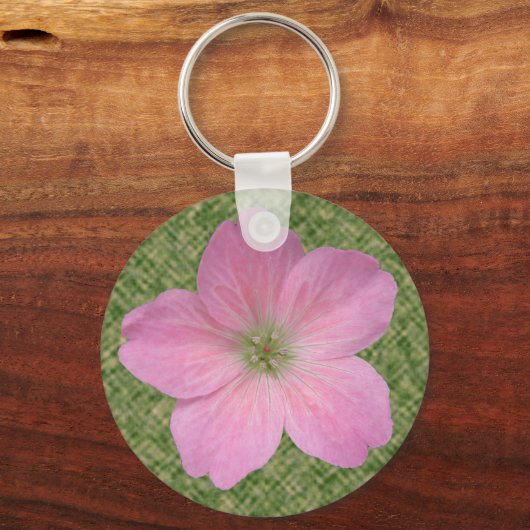 Foto van het roze geranium sleutelhanger (Voorkant)