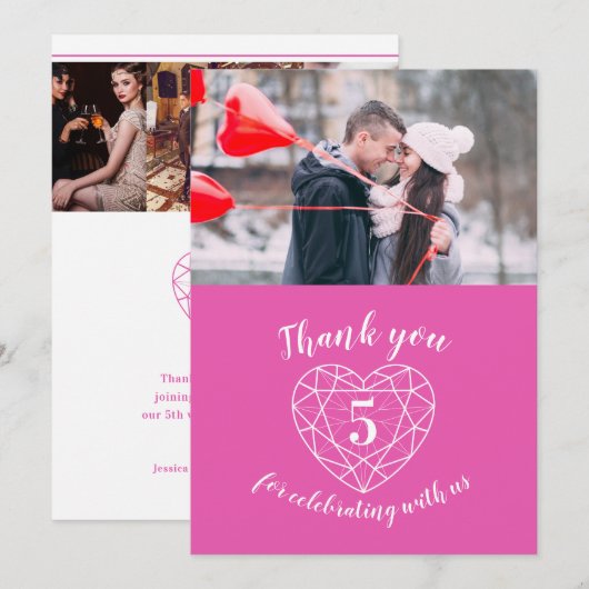 Foto van het roze hart 5 jaar oud bedankkaart (Voorkant / Achterkant)