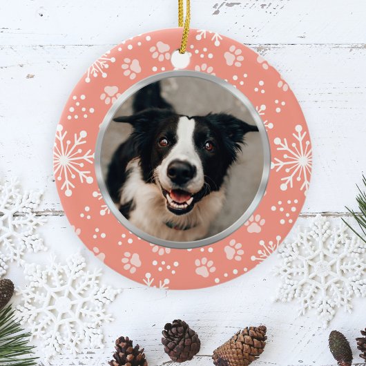 Foto van het roze snowflake Paw Pattern Pet Keramisch Ornament