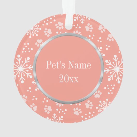 Foto van het roze snowflake Paw Pattern Pet Ornament (achterkant)