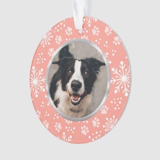 Foto van het roze snowflake Paw Pattern Pet Ornament (voorkant)