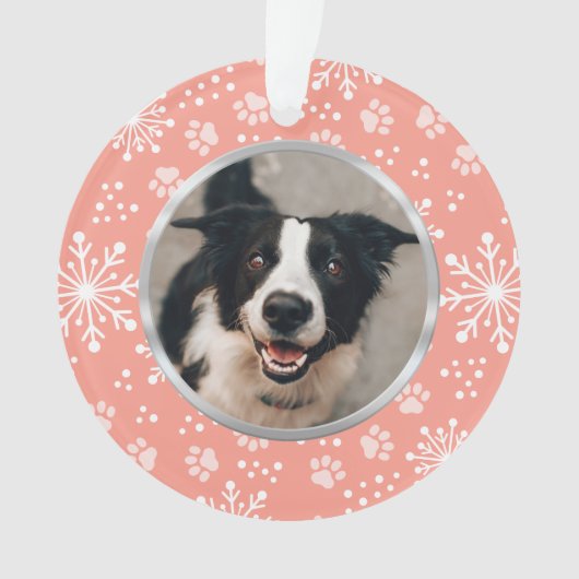 Foto van het roze snowflake Paw Pattern Pet Ornament (voorkant)