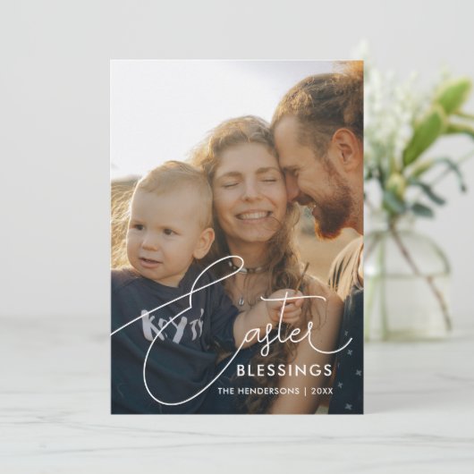 Foto van het script voor paasbakens feestdagenkaart (Staand voorkant)