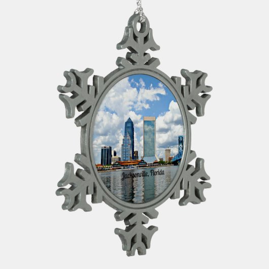 Foto van het stadsgezicht van Jacksonville, Florid Tin Sneeuwvlok Ornament (Links)