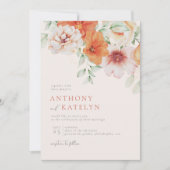 Foto van het Waterverf Koraal Peach Floral Weddens Kaart (Voorkant)
