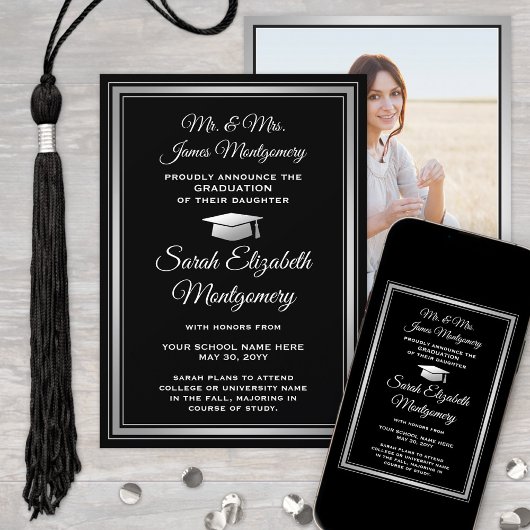 Foto van het zwart-wit Afstuderen van de ouders Aankondiging