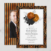 Foto van het zwarte en Oranje Floral Gothic Weddin Kaart (Voorkant / Achterkant)