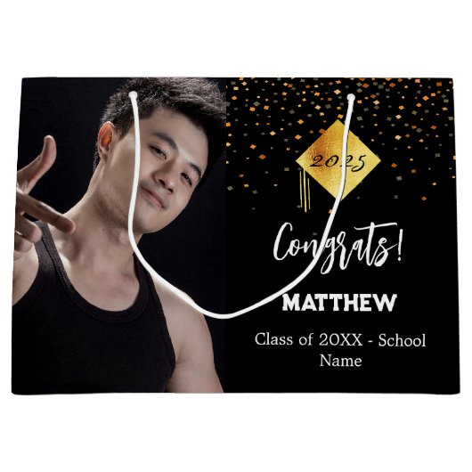 Foto van het zwarte goudfeest groot cadeauzakje (Voorkant)