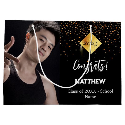 Foto van het zwarte goudfeest groot cadeauzakje (Achterkant)