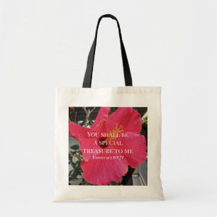 Foto van Hibiscus Bijzondere Schat Bijbelvers Tote Bag