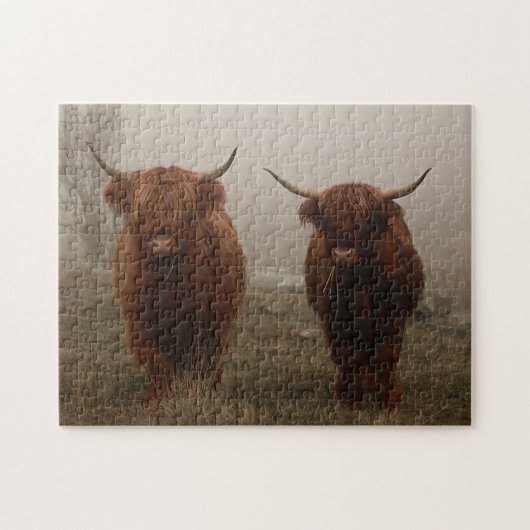 Foto van Highland Cattle Fog Legpuzzel (Horizontaal)
