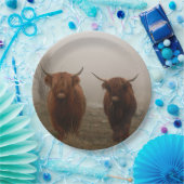 Foto van Highland Cattle Fog Papieren Bordje (Feest)