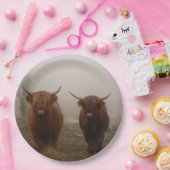 Foto van Highland Cattle Fog Papieren Bordje (Feest)