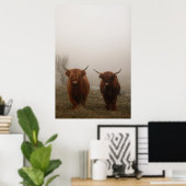 Foto van Highland Cattle Fog Poster (Thuiskantoor)