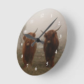 Foto van Highland Cattle Fog Ronde Klok (Hoek)