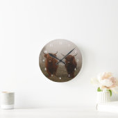 Foto van Highland Cattle Fog Ronde Klok (Huis)