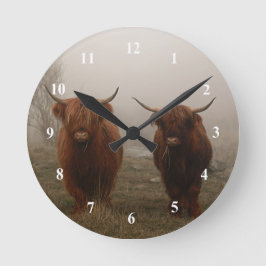 Foto van Highland Cattle Fog Ronde Klok