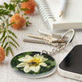 Foto van hommel en witte dahlia sleutelhanger (Voorkant Rechts)