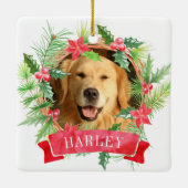 Foto van hond met bloemkrans keramisch ornament (Achterkant)