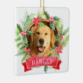 Foto van hond met hulstkrans keramisch ornament (Rechts)