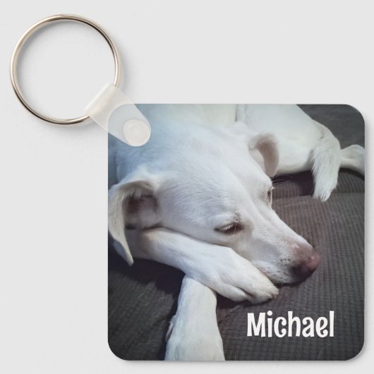 Foto van Hond met Leuke Paws Aangepaste Naam Sleutelhanger (Voorkant)