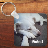 Foto van Hond met Leuke Paws Aangepaste Naam Sleutelhanger (Voorkant)