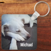 Foto van Hond met Leuke Paws Aangepaste Naam Sleutelhanger (Achterkant)