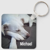 Foto van Hond met Leuke Paws Aangepaste Naam Sleutelhanger (Achterkant)