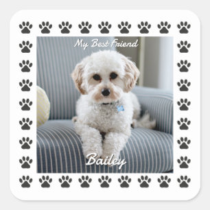 Foto van hond, naam, mijn beste vriend, pootafdruk vierkante sticker