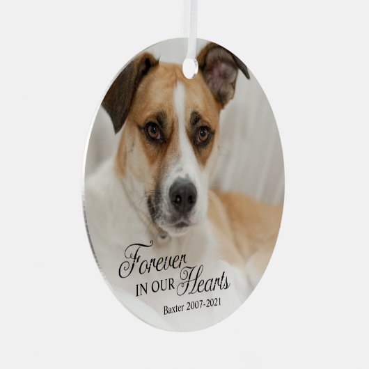Foto van hond voor altijd in onze harten metalen ornament (Voorkant Rechts)