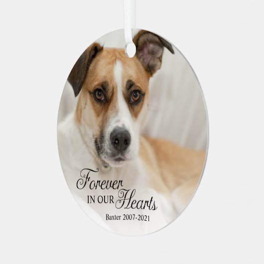 Foto van hond voor altijd in onze harten metalen ornament (Voorkant links)