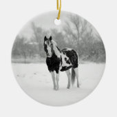 Foto van Horse Black en White Snow Keramisch Ornament (Voorkant)