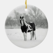 Foto van Horse Black en White Snow Keramisch Ornament (Achterkant)