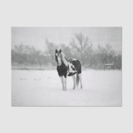 Foto van Horse Black en White Snow Tissuepapier