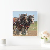 Foto van Horse Clydesdale Farming Vierkante Klok (Huis)