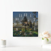 Foto van Horse Ranch Sunrise Natuur Vierkante Klok (Huis)