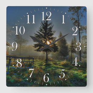 Foto van Horse Ranch Sunrise Natuur Vierkante Klok