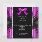 Foto van hot-roze zwarte kant Birthday Party Kaart (Achterkant)