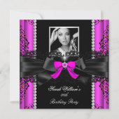 Foto van hot-roze zwarte kant Birthday Party Kaart (Voorkant)