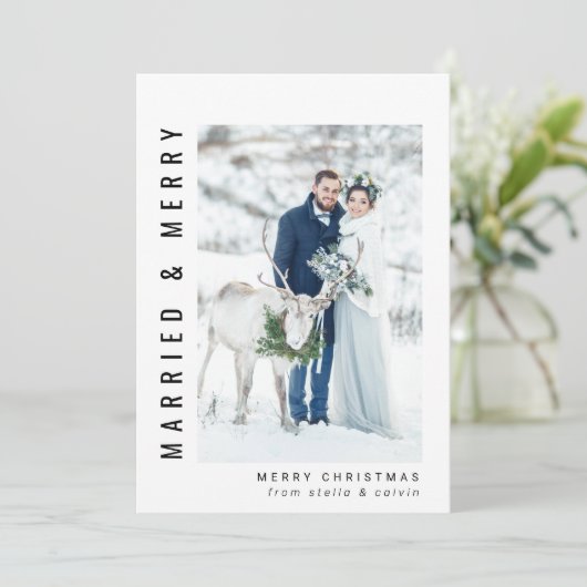 Foto van huwelijk en huwelijk feestdagenkaart (Staand voorkant)
