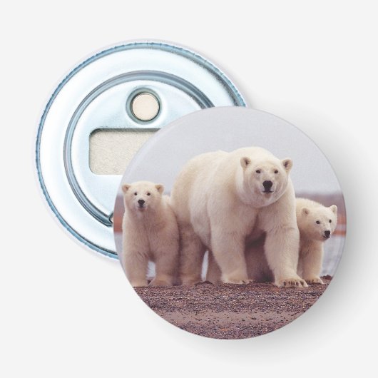 Foto van ijsbeerfamilie button flesopener (Voorkant)