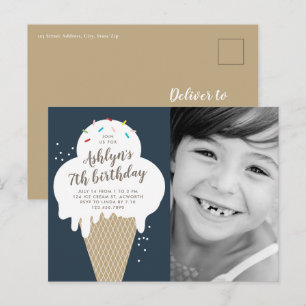 Foto van ijsje verjaardagsfeestje kinderen uitnodiging briefkaart