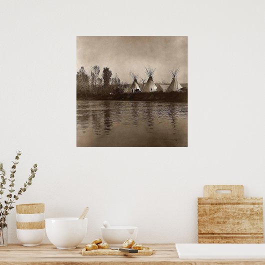  Foto van Indian Village Teepee Poster (Keuken)